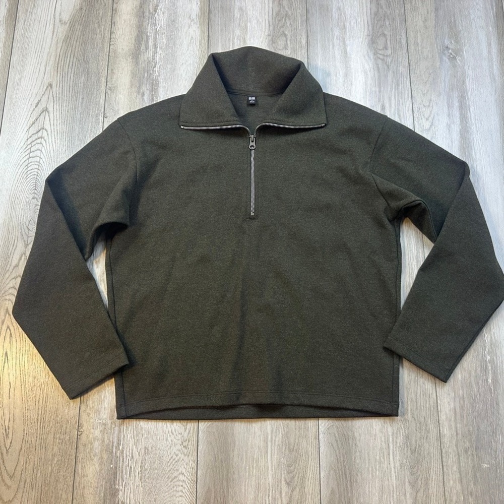 Uniqlo Womens Small Green Brushed Jersey Half-Zip Pullover Sweater Shirt Casual